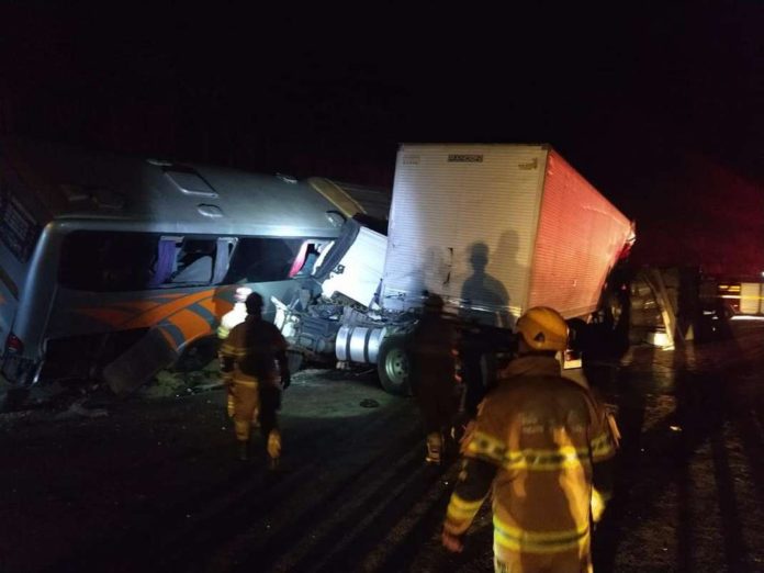 Ônibus que seguia de Alagoas para São Paulo perdeu os freios, segundo o motorista, e atingiu uma carreta parada na rodovia