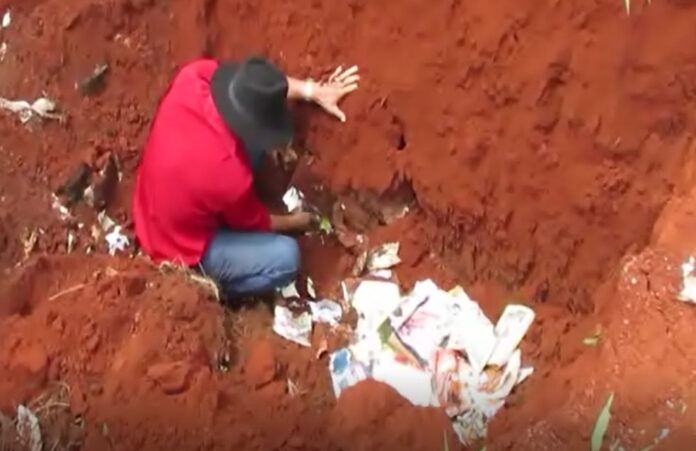 Centenas de livros são encontrados enterrados no aterro sanitário de Itobi. — Foto: Prefeitura Municipal de Itobi