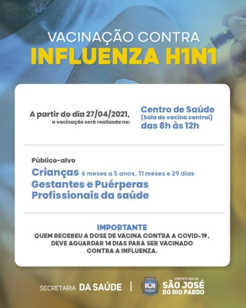 Vacina Contra a Gripe Influenza H1N1 prosseguirá no Centro de Saúde